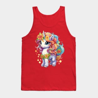 Majestic Harmony: Beautiful Unicorn with Colorful Flowing Mane and Flowers Design Tank Top